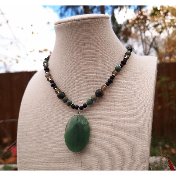 Gemstone Beaded Pendant Necklace | Bohemian Goth Necklace | Whimsigoth - Picture 8 of 9